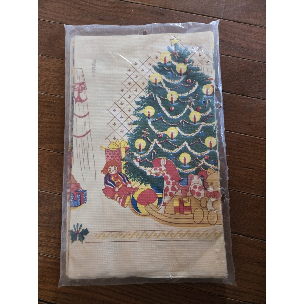 Vtg New Christmas Paper Tablecloth 52x96 Holiday CA Reed Kitchy
